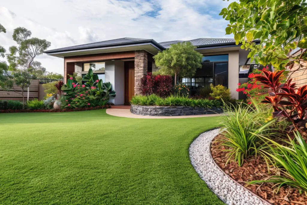 A contemporary Australian home featuring a lush lawn.