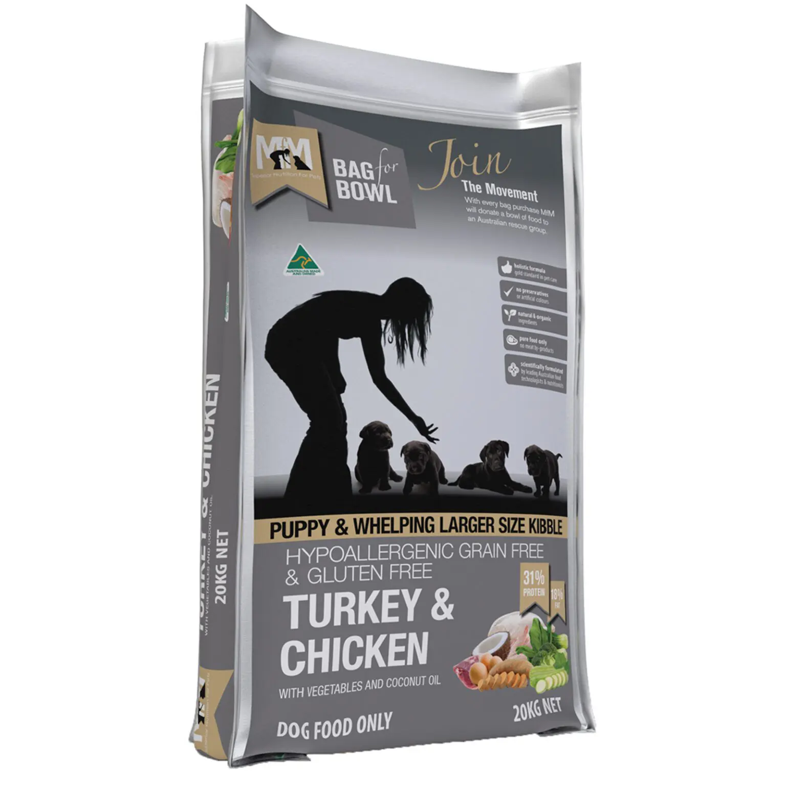 Meals For Mutts Grain Free Large Kibble Puppy Turkey & Chicken Dry Dog Food