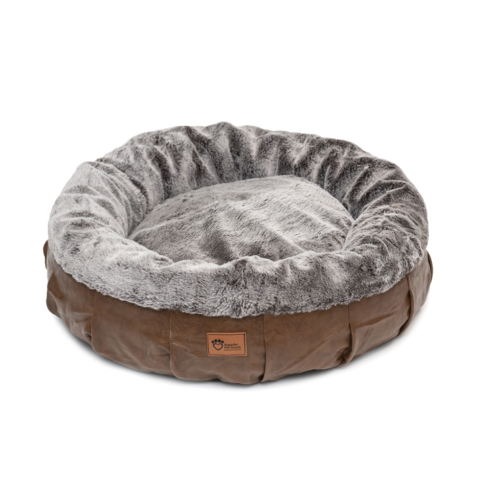 Harley Dog Bed Faux Leather/ Rabbit Faux Fur