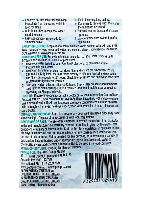 Pool Emeraldz Phosphate Remover Tablet with Built In Clarifier 125g - Image 2